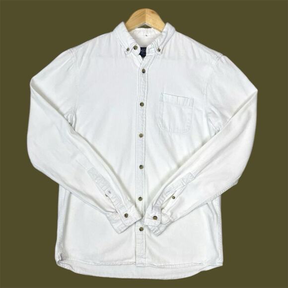 Pull & Bear Mens Small Slim Fit Icy White Cotton Denim Shirt Preppy Geek - Picture 12 of 12